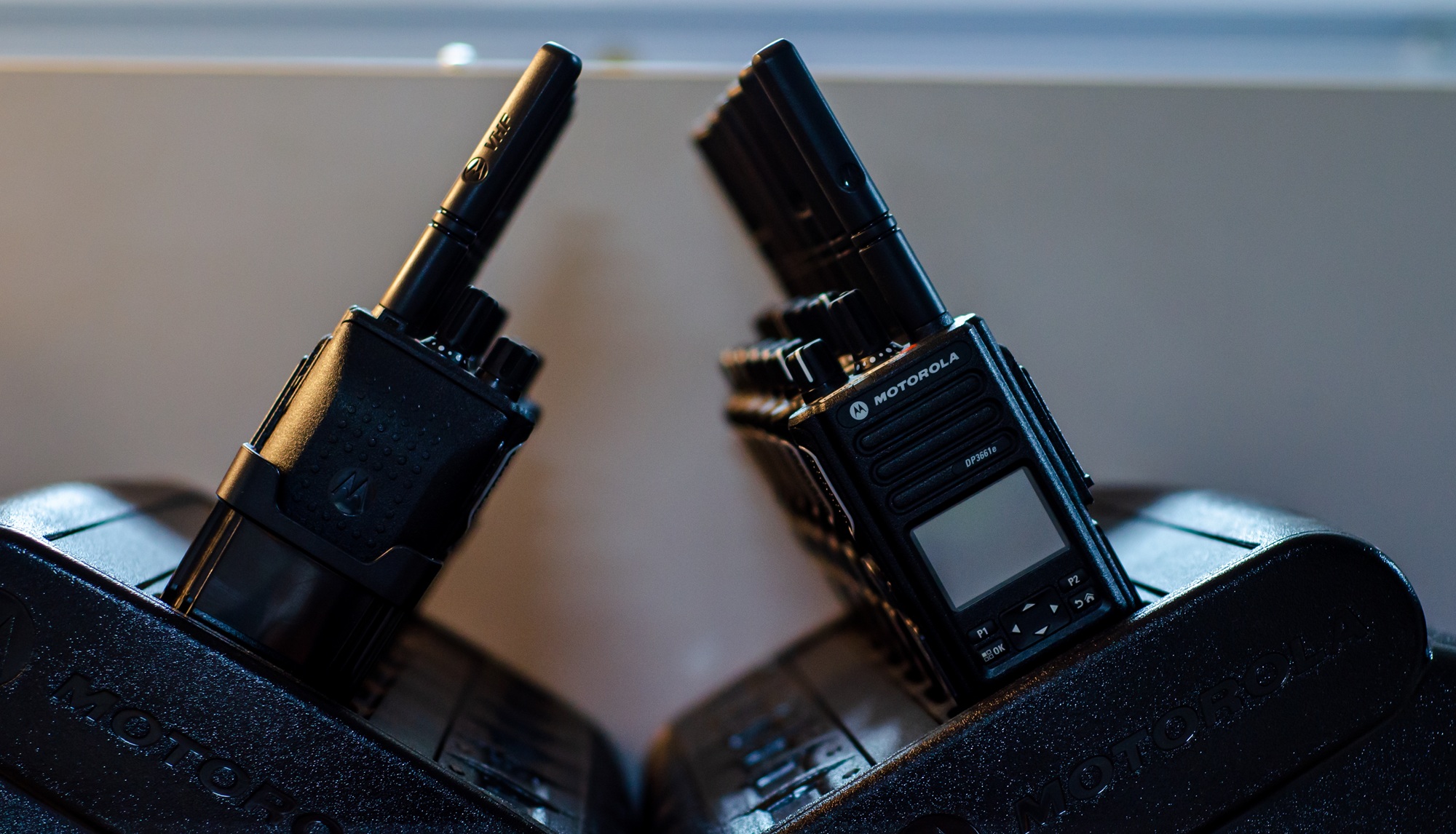 Kyiv, Ukraine Jun 16, 2021: Digital portable radio stations Motorola